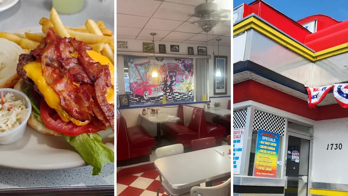 American diner interior with counter seating.